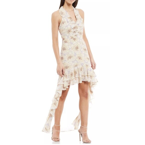 Belle Badgley Mischka Women’s Size 4 Naty Halter V-Neck Hi-Low Floral Dress - Picture 1 of 12